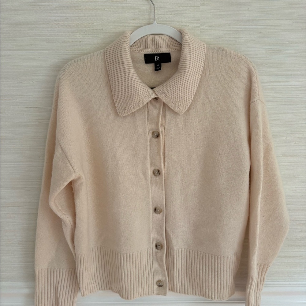 Banana Republic Cashmere Light Cream Button-Up Polo Cardigan